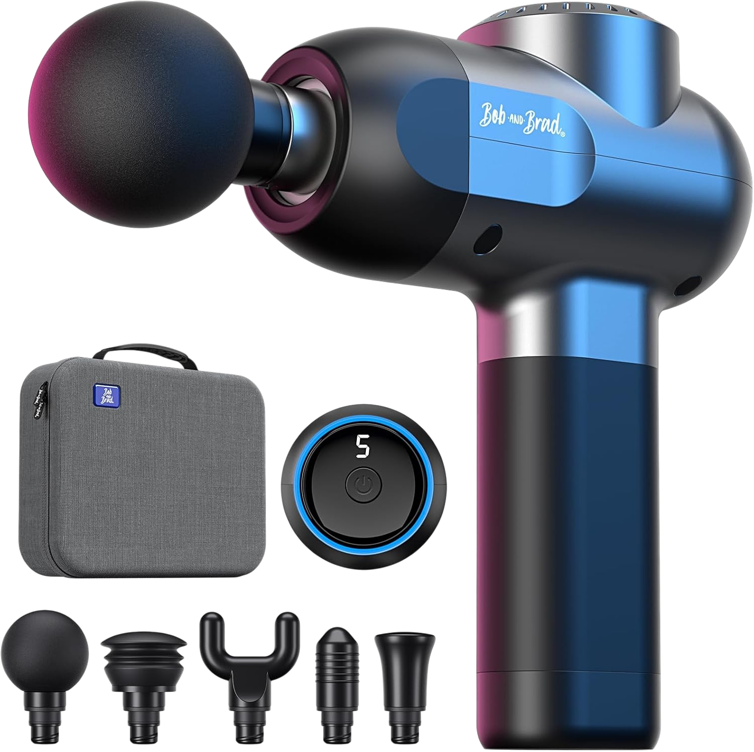 BOB AND BRAD C2 massage gun with 5 speeds and 5 heads, deep tissue percussion massager for athletes and home gym