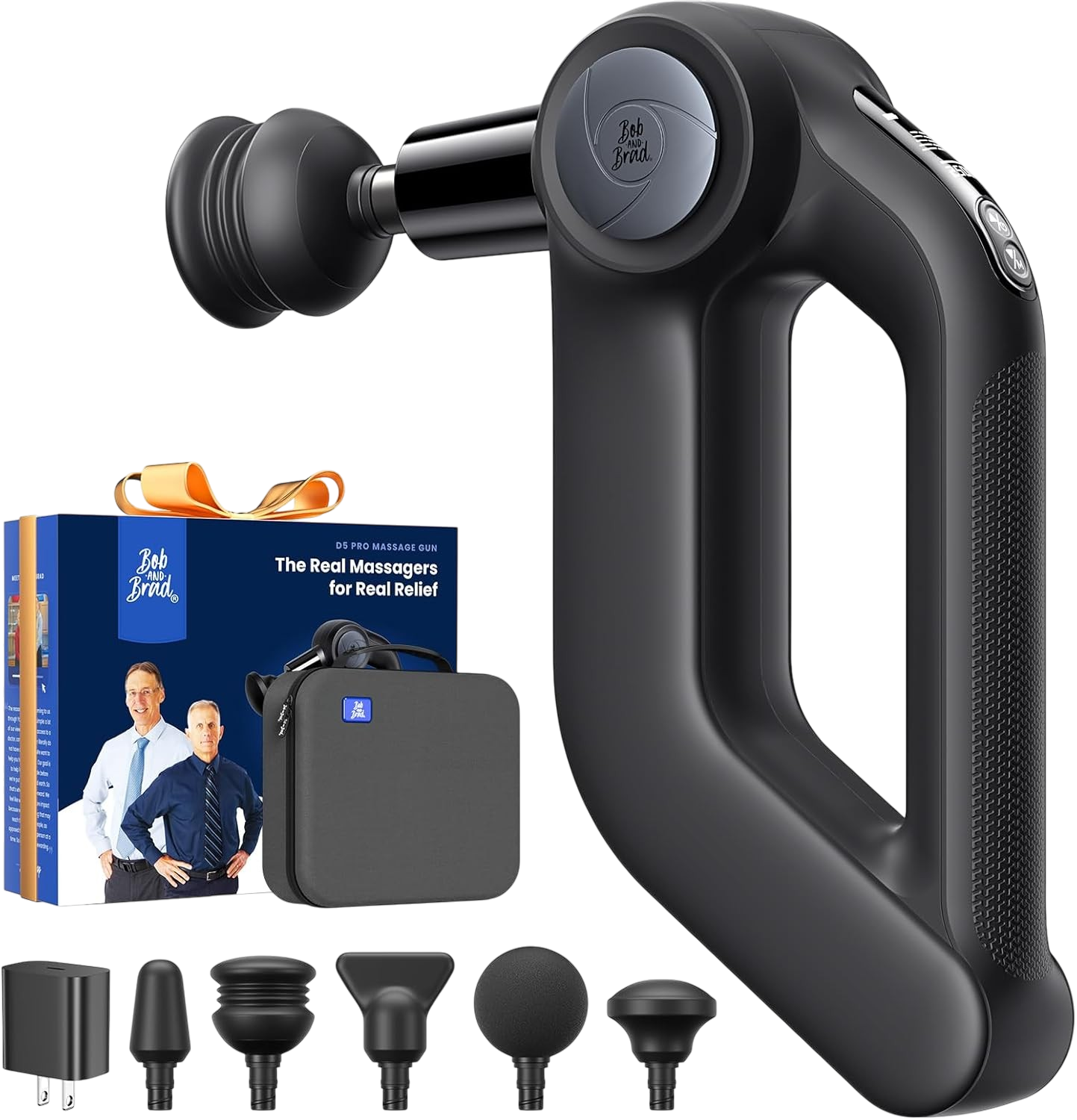 BOB AND BRAD D5 Pro massage gun with 13mm amplitude, ergonomic D-handle deep tissue percussion massager with adapter