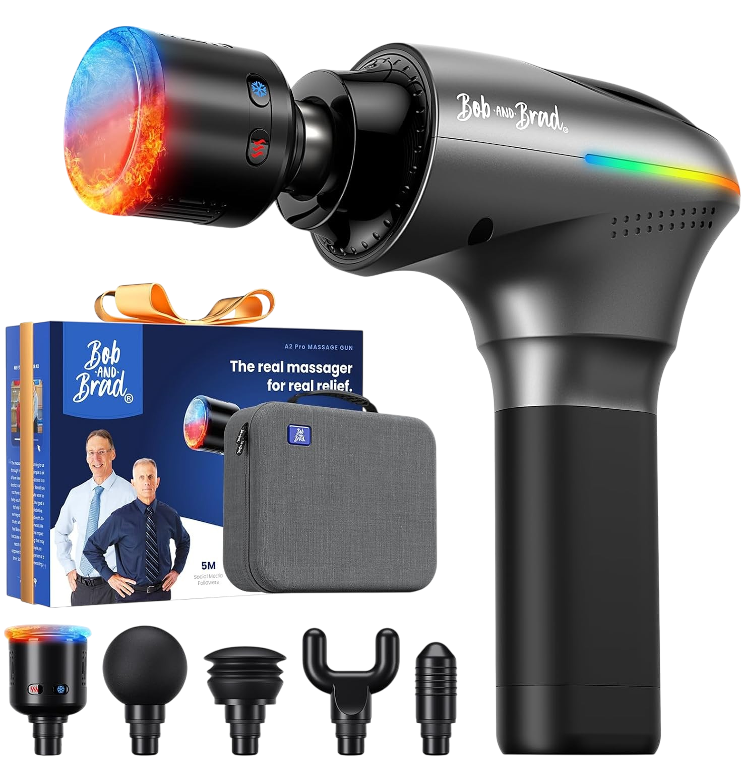BOB AND BRAD A2 Pro massage gun with heat and cold therapy, 4000mAh deep tissue percussion massager with force sensor and case