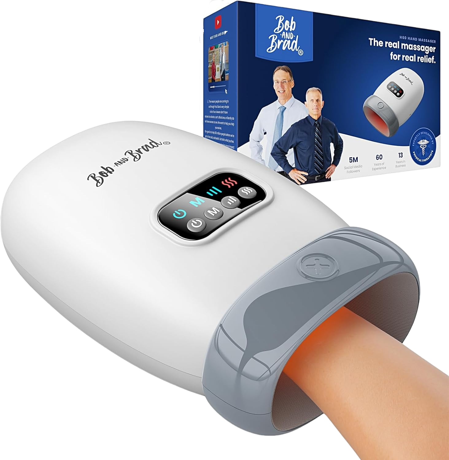 BOB AND BRAD H60 cordless hand massager with heat and compression, 5 intensity settings for arthritis and carpal tunnel relief